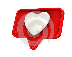 Red Speech bubble and heart on white background. Isolated 3D illustration