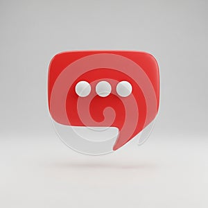 Red Speech Bubble Icon with Three White Dots on White Background chat message