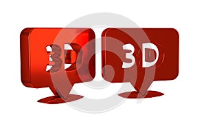 Red Speech bubble with text 3D icon isolated on transparent background.