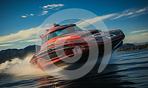 Red Speed Boat Racing Across Water