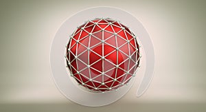 Red sphere and polygonal wireframe 3D illustration