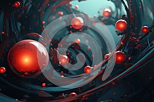 A red sphere surrounded by black and white circles, AI