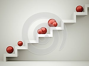 Red spheres on stairs