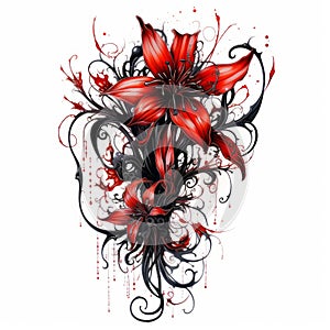 red spider lily blackout tattoo style on white background , generated by AI.