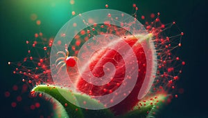 Red spider mites weaving webs over green pepper with bokeh in 8k resolution photo