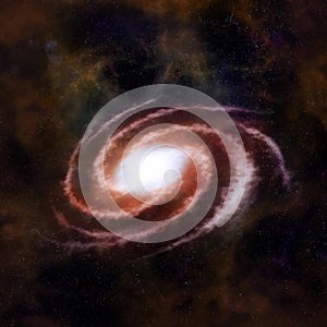 Red spiral galaxy against black space