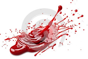 Red splash of ketchup on white background. Generative AI