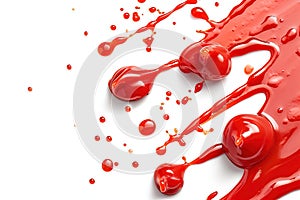 Red splash of ketchup on white background. Generative AI