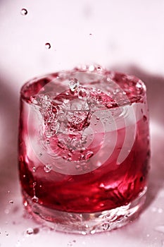 Red splashes in the glass of water