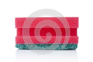 Red sponge close up isolated on a white background