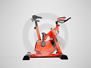 Red sport bike simulator for sporty lifestyle side view 3d render on gray background with shadow