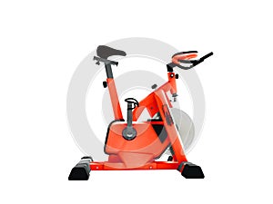 Red sport bike simulator for sporty lifestyle side view 3d render on white background no shadow