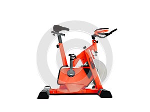 Red sport bike simulator for sporty lifestyle side view 3d render on white background with shadow