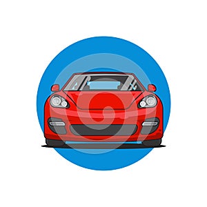 Red sport car front view, vector illustration