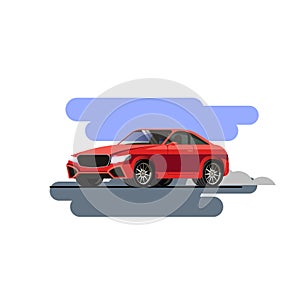 Red sport car, super car. Vector illustration, flat design. Isolated object on white.