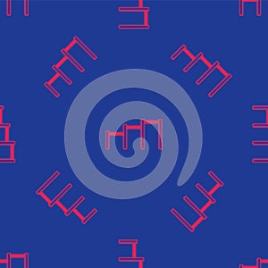 Red Sport horizontal bar icon isolated seamless pattern on blue background. Vector