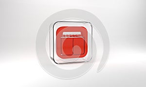 Red Sport mechanical scoreboard and result display icon isolated on grey background. Glass square button. 3d