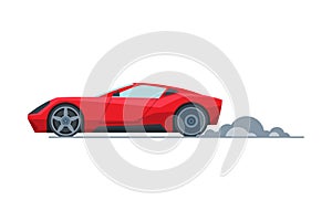 Red Sport Racing Car, Side View, Fast Motor Racing Vehicle Vector Illustration