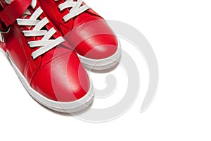 Red sport shoes isolated on white background