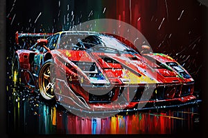 Red Sports car colorful colorburst abstract background acryl painting. AI generated