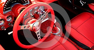 Red Sports Car Interior Steering Wheel