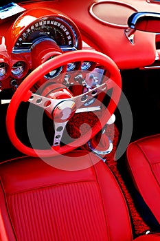 Red Sports Car Interior Steering Wheel