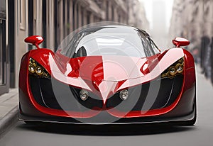 Red sports car modern design, fictional project of modern supercar. Generative Ai