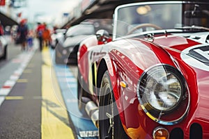 A red sports car is parked on the side of the road, ready for its next adventure, A vintage sports car at the starting line of a