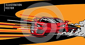 Sports car on the road. Modern and fast vehicle racing. Super design concept of luxury automobile. Vector illustration