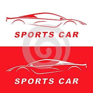 Red Sports Car silhouette. Logo design.