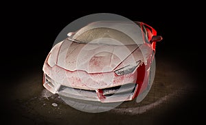 Red sports car wash - dark background