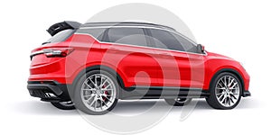 Red sports compact car SUV. 3d render illustrration