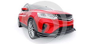 Red sports compact car SUV. 3d render illustrration