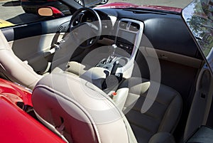 Red sports convertible car interior