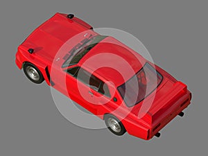 Red sports coupe. Red race car. Retro race. Japanese School tuning. Uniform gray background. Three-dimensional model. Raster illus