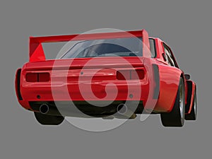 Red sports coupe. Red race car. Retro race. Japanese School tuning. Uniform gray background. Three-dimensional model. Raster illus