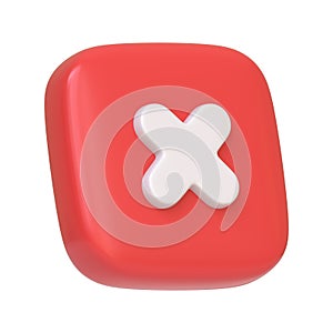 A red square button featuring a white cross isolated on a white background