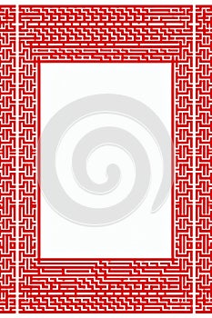 a red square frame with an oriental pattern