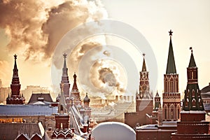 Red Square and Kremlin during winter frosty day