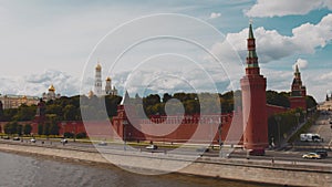 Red Square, Moscow. General plan. View of the tower with chimes and St. Basil's Cathedral.