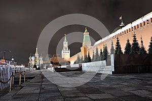 Red Square in Moscow at night. Popular landmark.