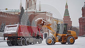 Red Square in Moscow. snow machines eliminates the effects of snowfall. transport equipment clears the red square in Moscow from