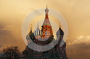 Red Square, sunset, view of the cathedral of Saint Basil, Moscow, Russia