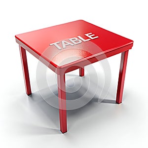 Red Square Table with White Table Label Isolated red table