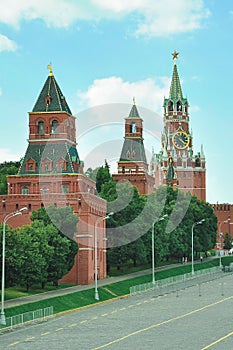 Red Square, the towers of the Moscow Kremlin. Spassky, Nabatnaya, Konstantin-Elenin Tower