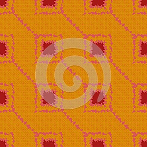 Red squares on orange background geometric abstract seamless vector pattern