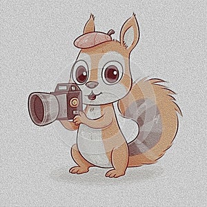 Red Squirrel Taking Picture With Photo Camera AI Generated