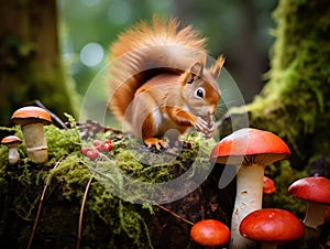 Red Squirrel and Toadstools