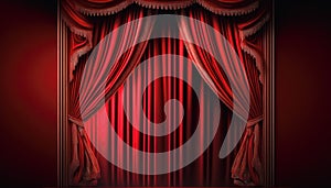 Red stage curtain, the concept of theater, opera, generative AI.