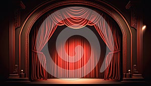 Red stage curtain, the concept of theater, opera, generative AI.